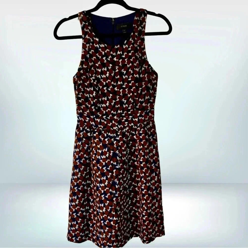 J.Crew Geometric Abstract Print Lined A-line Sleeveless High Neck Dress, size 0 - Picture 2 of 11